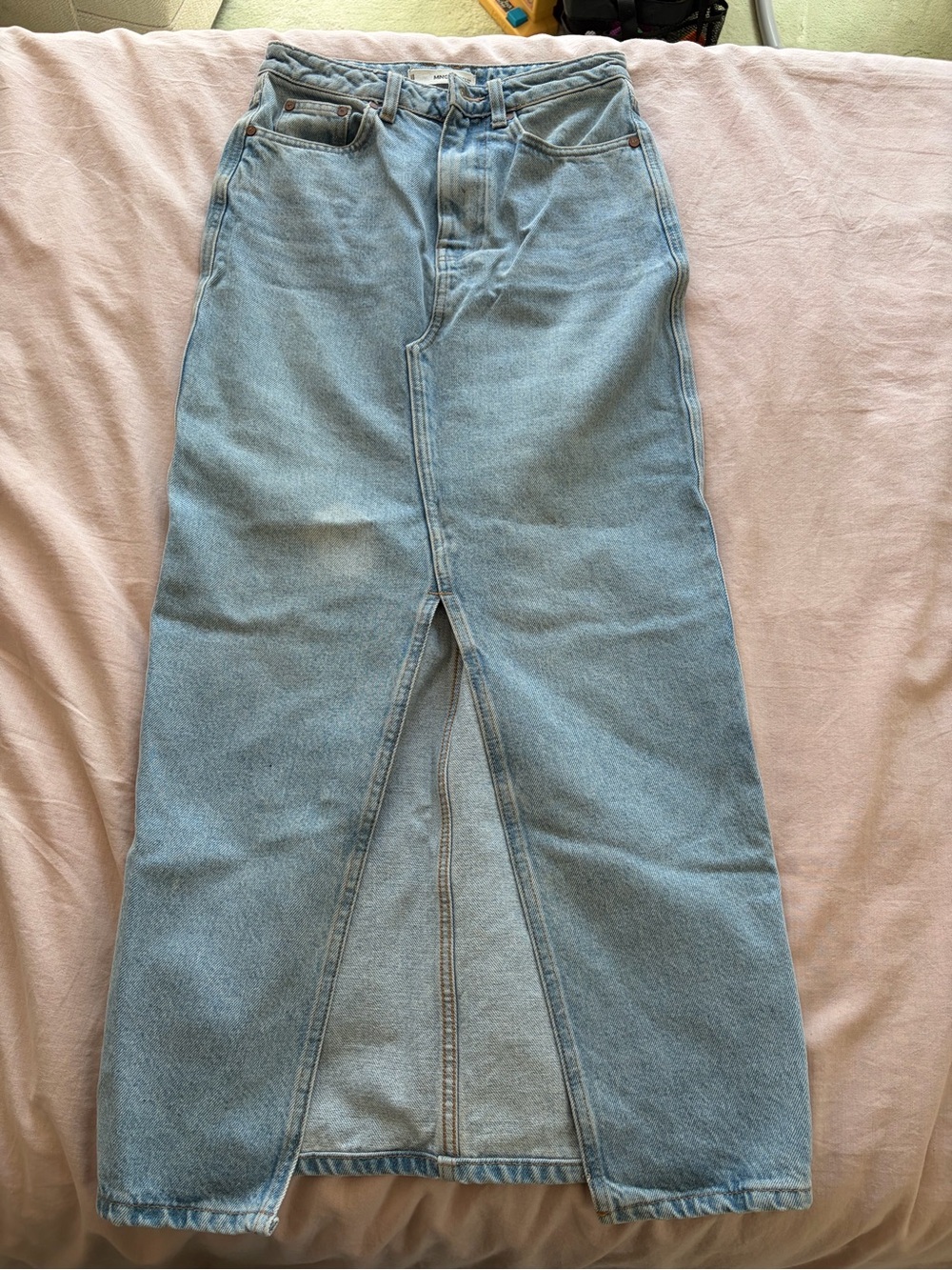 Mango Light Blue Denim Maxi Skirt with Front Slit - Picture 1 of 3